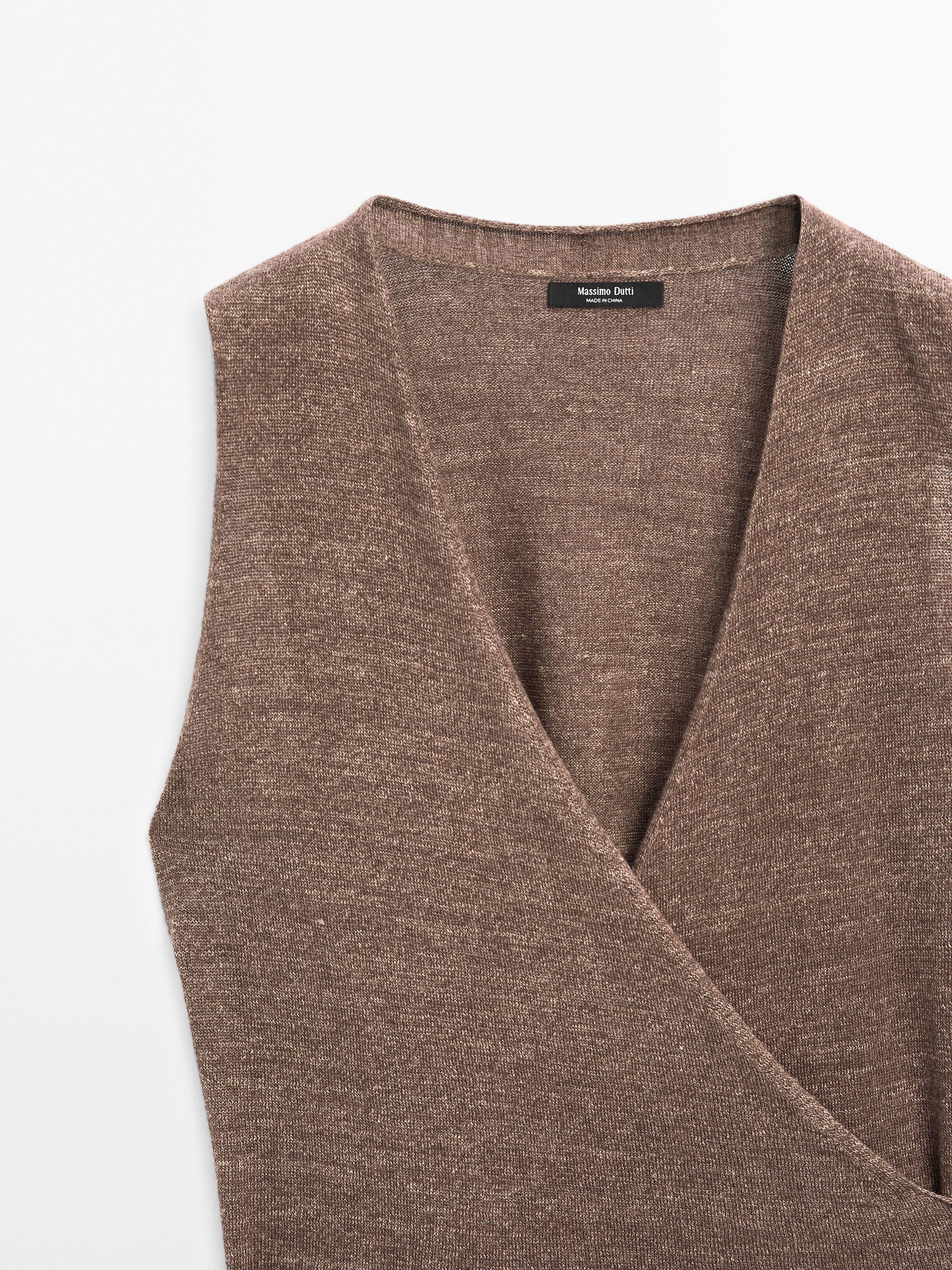 Linen blend knit crossover top